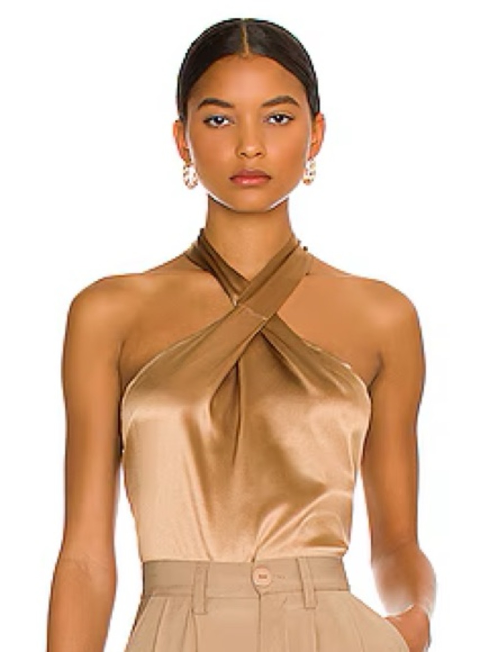 Adriana Iglesias silk roads tie halter top in camel Size XS